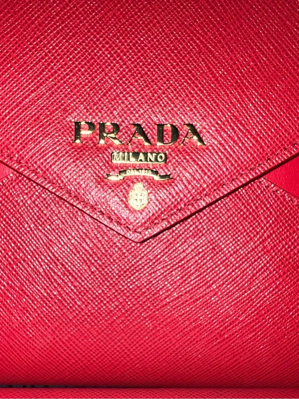 Prada Red Saffiano Envelope Clutch with Gold Logo
